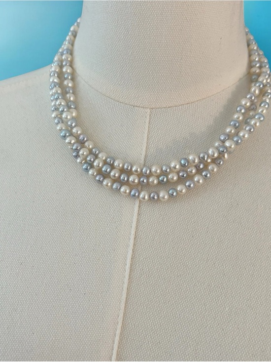 QVC Jewelry - Classic Triple-Strand White Pearl and powder blue necklace